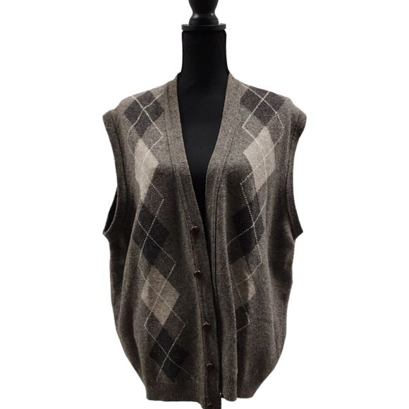 L.L.Bean Argyle Lambswool Vest Nwt Made in Ireland Size XL Grey - Picture 2 of 11